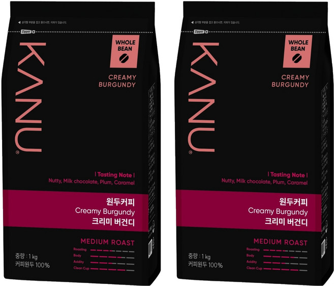 카누 크리미 버건디 원두커피, 홀빈(분쇄안함), 1kg, 2개