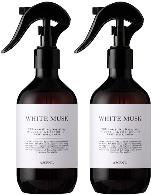 에이센트 드레스 퍼퓸 탈취제 화이트머스크 본품, 2개, 250ml