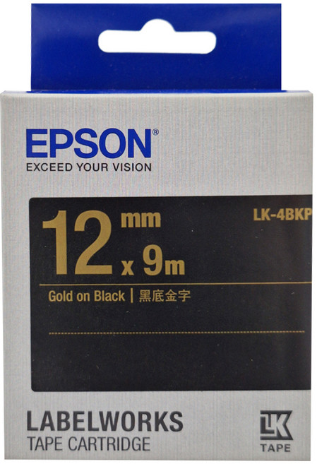 EPSON 標籤帶 C53S654407 LK-4BKP 12mm, 黑底金字, 9m