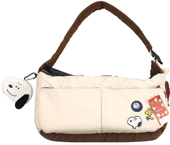 PEANUTS 史努比 狗狗斜背包, 1個, 白色 + 棕色