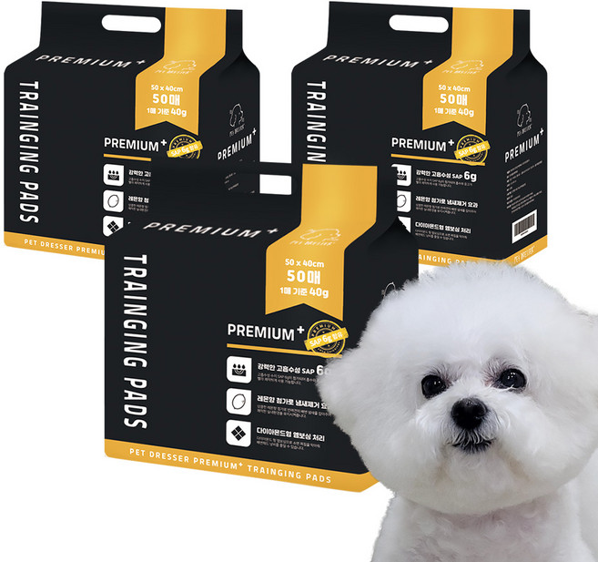펫드레서 강아지 배변패드 레몬향 40g, 50개입, 3개