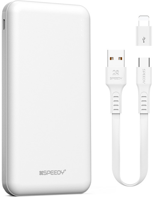 스피디 슬림듀얼 PD3.0 고속 충전 보조배터리 10000mAh (C타입케이블+8핀젠더 포함), SPE-2PQPPB100, 화이트