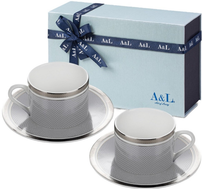 A&L 骨瓷咖啡對杯禮盒組, 英爵白金, 1組