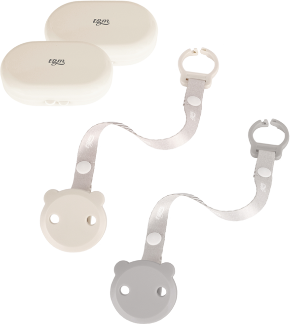 tgm 小熊造型奶嘴夾組 附收納盒, 淺灰色 + 深灰色, 1組