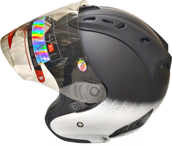 FIGHTER HELMET R3A6 露臉式安全帽 含1層護目鏡, 消光黑/白花