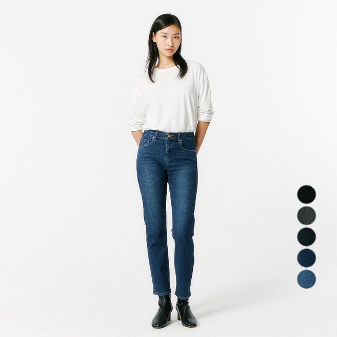 JAJU 여성용 스트레이트핏 데님 팬츠