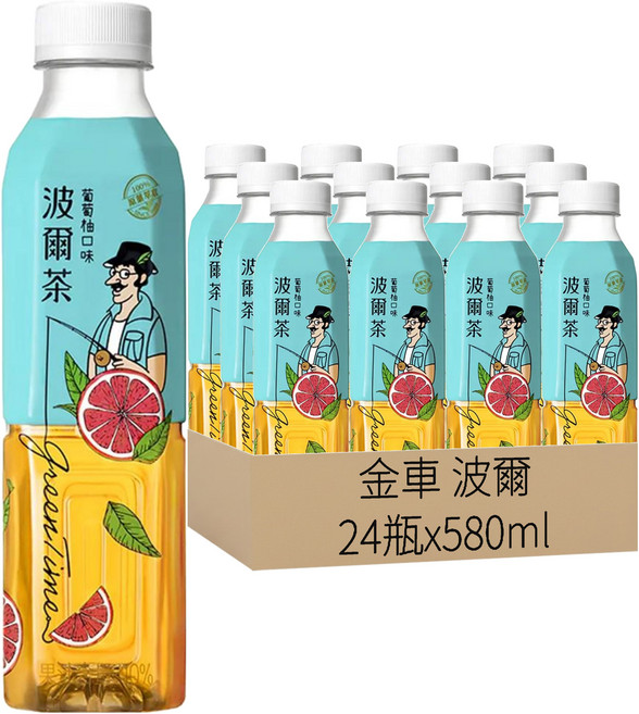 金車 波爾 波爾茶 葡萄柚風味, 580ml, 24瓶