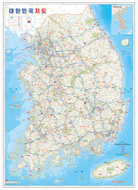 대한민국 코팅 전국도로 여행지도 소형 77 x 107 cm, 나우맵, 나우맵