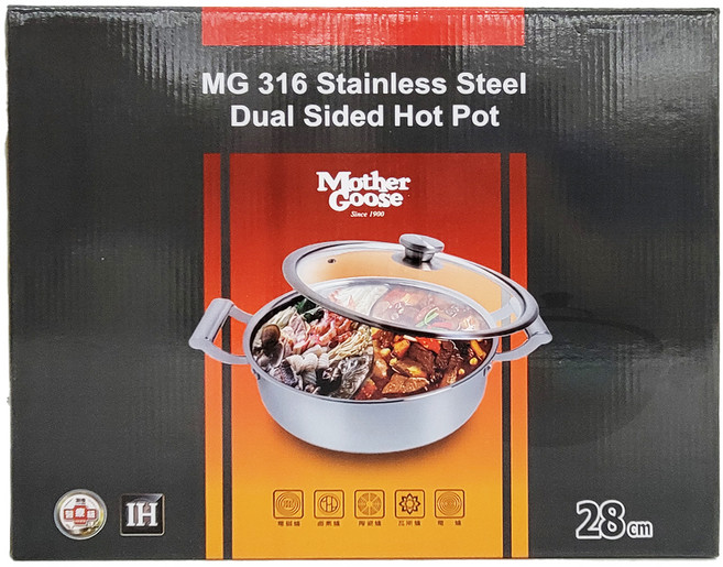 Mother Goose 鵝媽媽 IH不鏽鋼316鴛鴦鍋, 28cm, 銀色, 1個