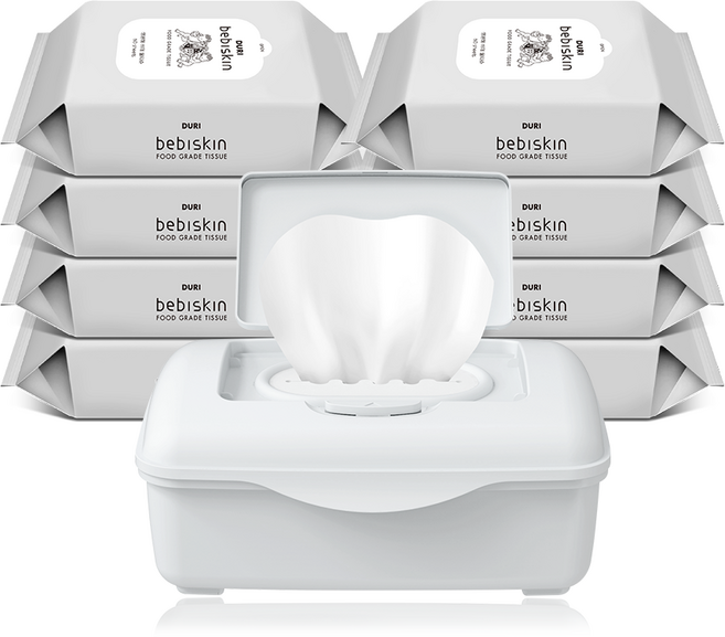 두리 베비스킨 비데 물티슈 캡형 리필 + 디스펜서, 63g, 60개입, 8개