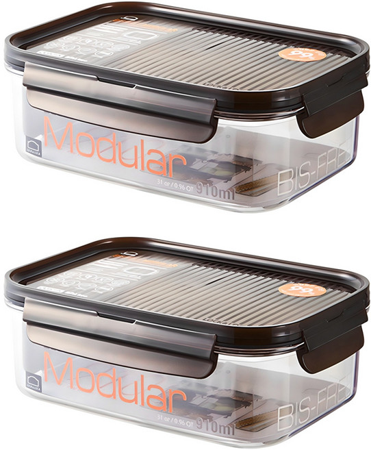 락앤락 비스프리 모듈러 직사각 밀폐용기, 2개, 910ml