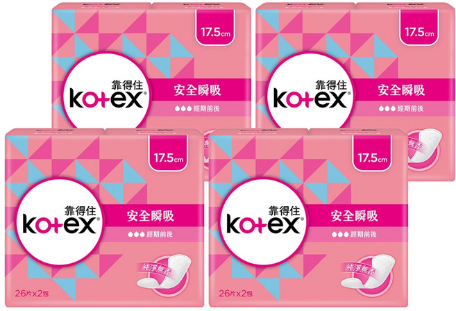 Kotex 靠得住 安全瞬吸護墊 無香, 17.5cm, 52片, 4包