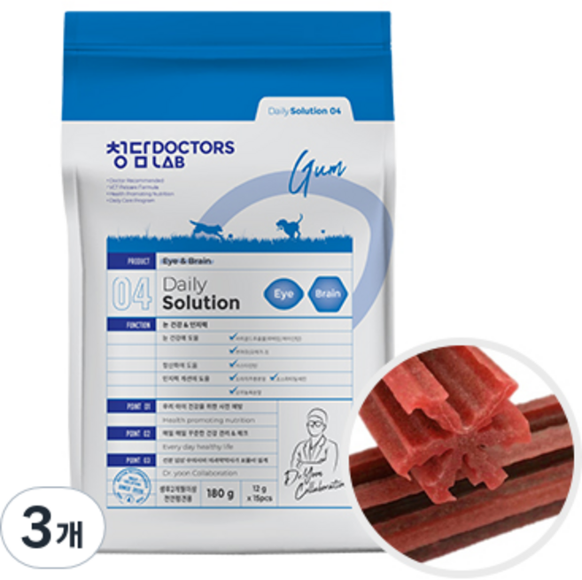 청담닥터스랩 강아지 데일리솔루션 덴탈껌, 아이 앤 브레인, 180g, 3개
