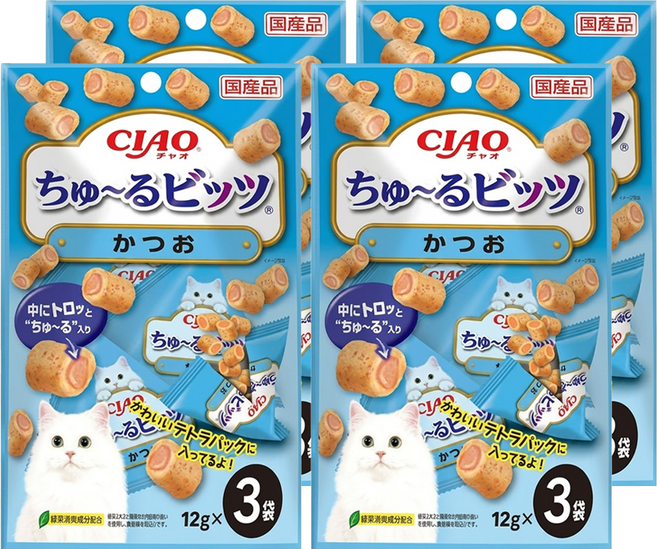 INABA CIAO 啾嚕 夾心肉泥捲, 鰹魚, 36g, 4袋