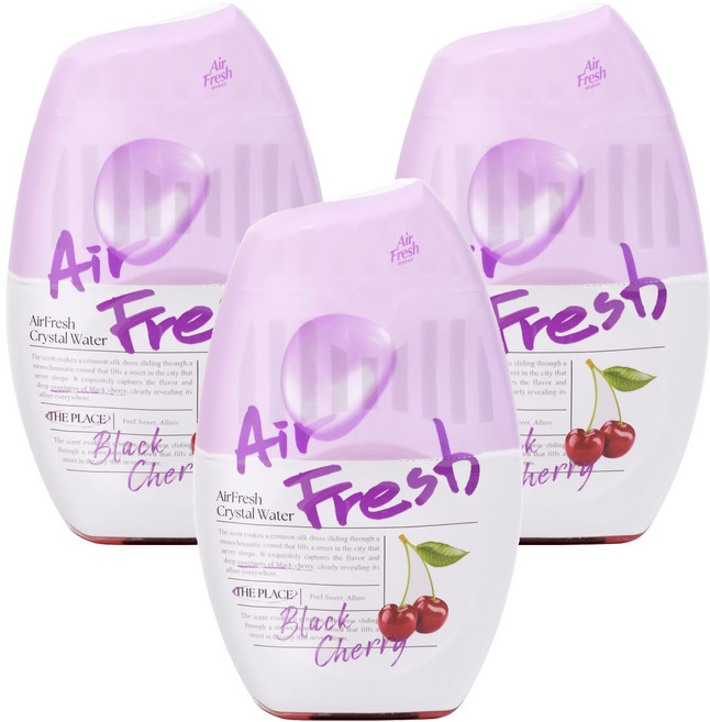 에어후레쉬 크리스탈워터 실내용 대용량 방향제 본품, 400ml, 3개, 블랙체리향