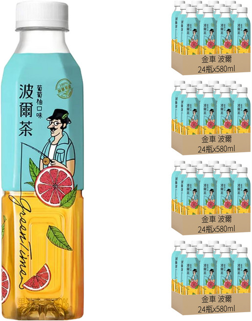 金車 波爾 波爾茶 葡萄柚風味, 580ml, 96瓶