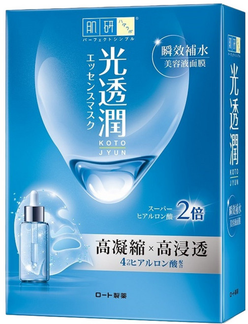 HADALABO 肌研 光透潤瞬效補水面膜 Set 超導植物纖維 立體剪裁 高效玻尿酸 水解礦物玻尿酸, 6片, 1盒