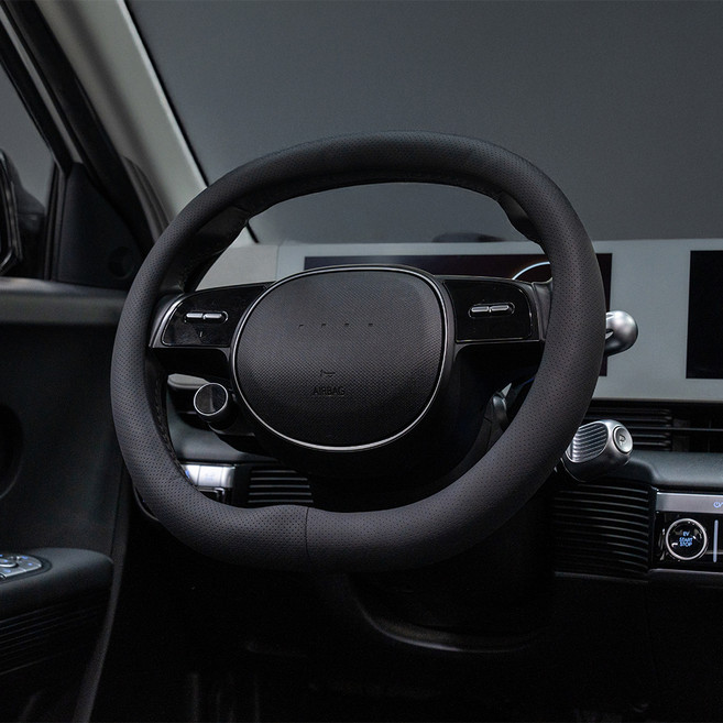 벤딕트 차량용 실리콘 핸들 커버 타공 더블 D컷 순정형, 블랙
