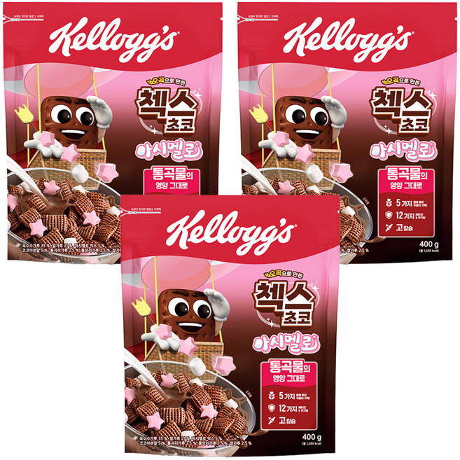 첵스초코 오곡으로 만든 마시멜로 시리얼, 400g, 3개