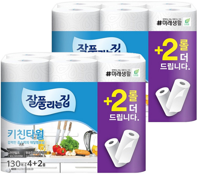 잘풀리는집 천연펄프 키친타올, 6롤, 2개