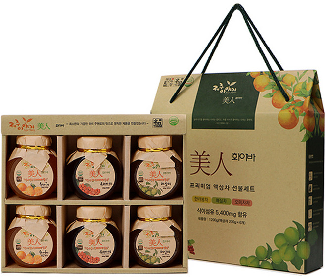 제주이야기 미인 화이바 꼬마 6종 액상차 선물세트, 한라봉차 + 오미자차 + 매실차, 1세트