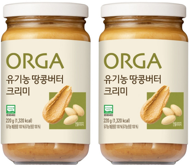 올가홀푸드 유기농 땅콩버터 크리미, 2개, 220g