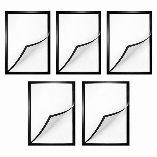 앞날창창 부착식 무타공 a4 자석 게시판 액자, 5개, 블랙