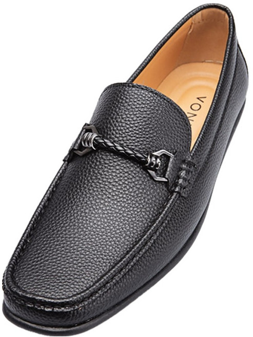 VONIN COLLECTION 鞋頭裝飾U形鞋頭牛皮荔枝紋樂福鞋 RXF016BK