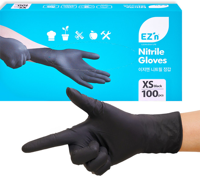 EZn이지엔 니트릴 장갑 3.5g 100p, 블랙, XS, 1개