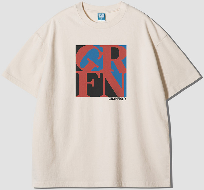 그랜피니 어센틱 오버핏 스퀘어 아트 로고 프린팅 라운드 통기성 20수 반팔 티셔츠