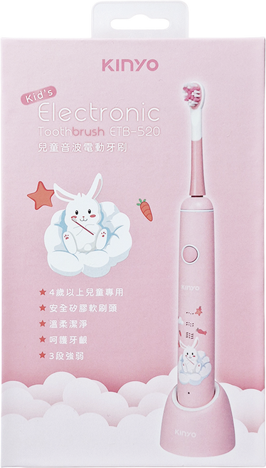 Kinyo 兒童音波電動牙刷 附刷頭 2個, ETB520PI, 粉色, 1組