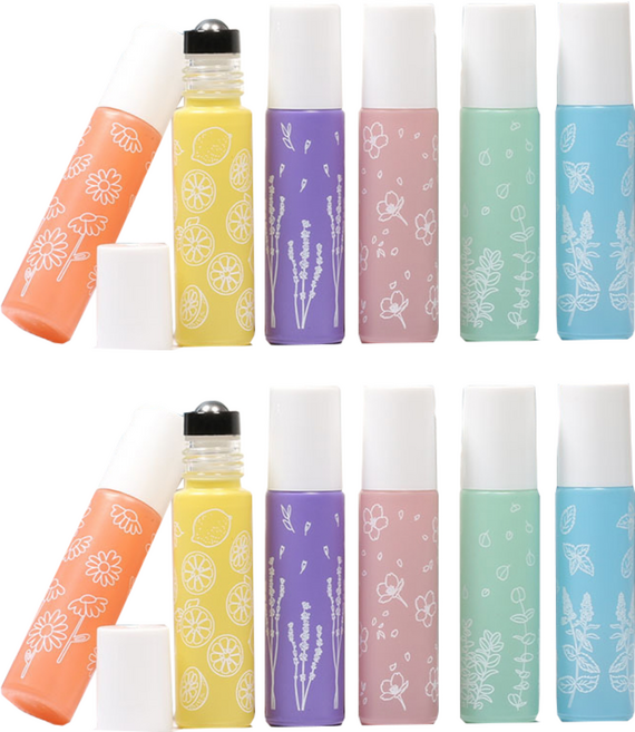 라인 프린팅 파스텔컬러 롤온공병 10ml 6종 세트, 흰색(뚜껑), 2세트