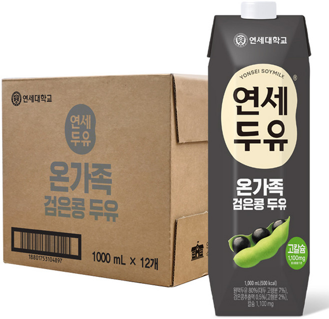 연세우유 온가족 검은콩 두유, 1L, 12개