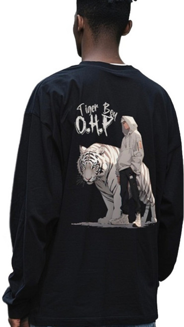 원헌드레드퍼센트 OHPxHARMONIA b백호와 소년 베이직 면 긴팔 티셔츠