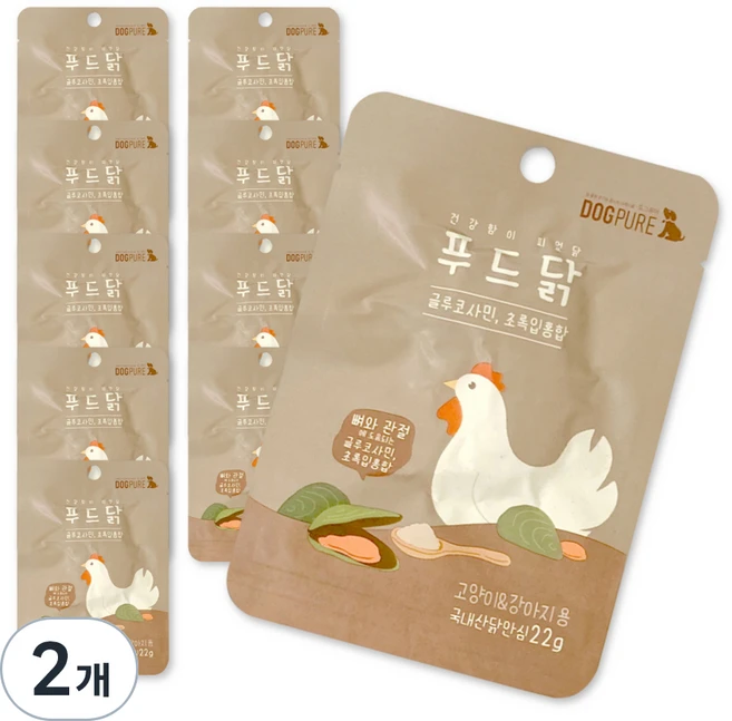 도그퓨어 강아지 고양이 푸드닭 간식 22g x 10p, 초록 입홍합, 220g, 2개 - 쿠팡