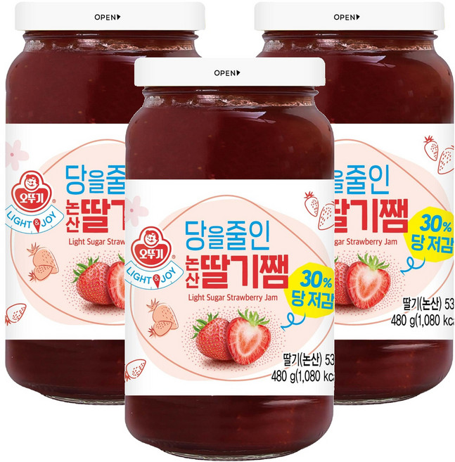 오뚜기 라이트 앤 조이 당을줄인 논산 딸기쨈, 480g, 3개