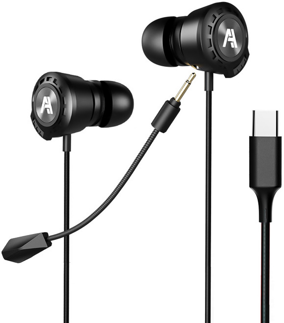 에이투 C타입 유선 탈부착 마이크 게이밍 이어폰, 블랙, ATWO GE130