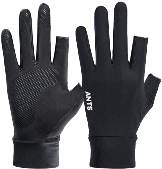 앤티스 오픈핑거 바이크 터치장갑 양손 착용 세트, 블랙