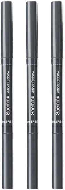 The Saem 得鮮 自然柔順持色眉筆 眉筆眉刷二合一 三角形筆芯 柔軟質地, 04 黑灰色, 3支