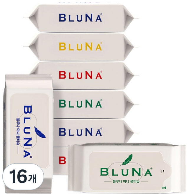 블루나 더퍼스트 미니 물티슈 랜덤발송, 50g, 8매, 16개