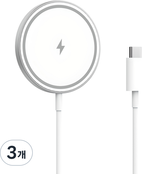 SKY 필 W25 Mag 마그네틱 맥세이프 호환 고속 무선 충전기 15W, 실버, 3개