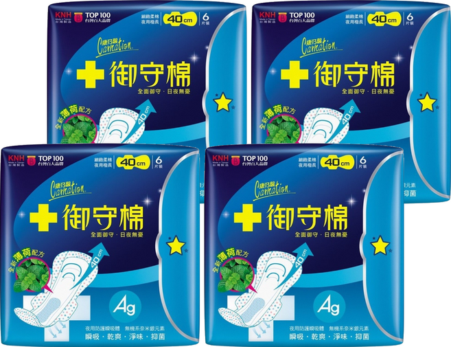 康乃馨 夜用極長御守棉 涼感, 40cm, 6片, 4包