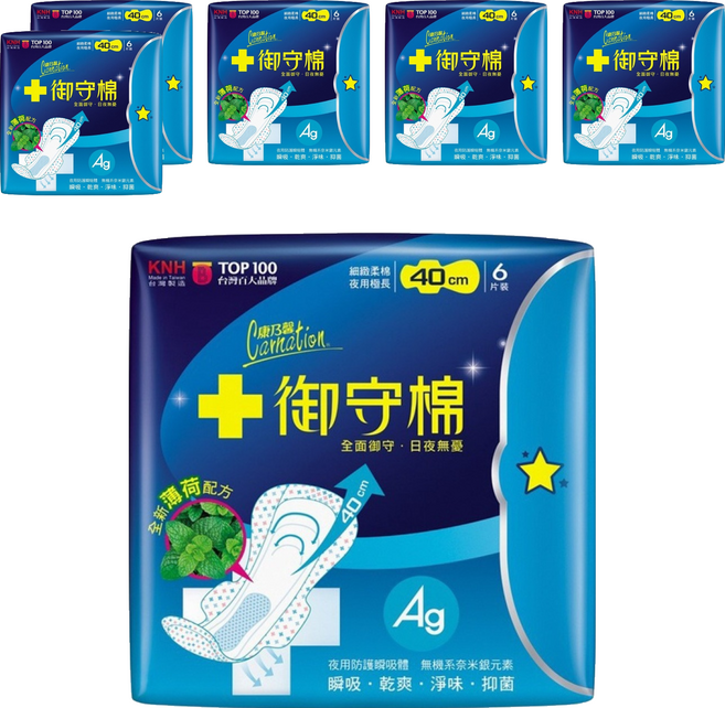 康乃馨 夜用極長御守棉 涼感, 40cm, 6片, 6包