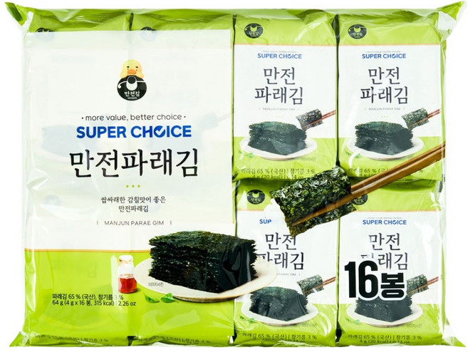 만전김 슈퍼초이스 파래김, 4g, 16개