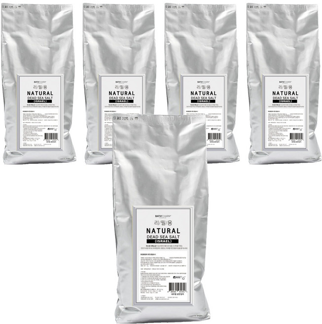 바스참 내추럴 가는입자 사해소금 리필용, 1kg, 5개