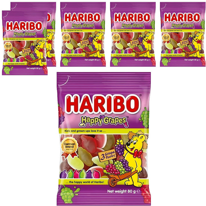 HARIBO Happy Grapes 葡萄風味Q軟糖, 80g, 6包