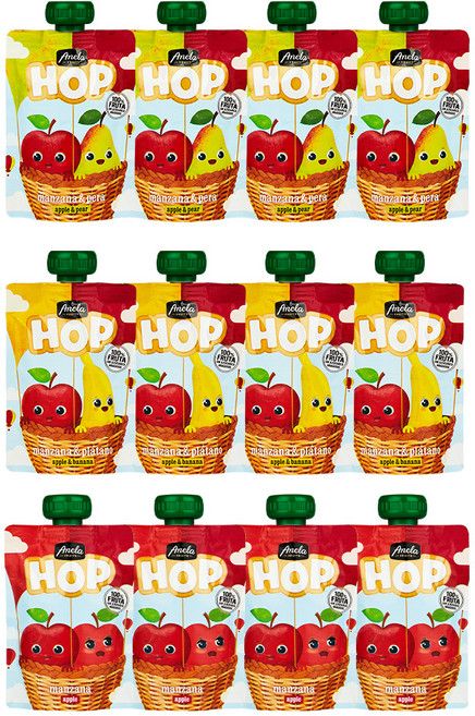 아넬라 생과일 짜먹는 외출용 아넬라HOP 유아간식 3종세트, 사과, 사과 + 배 혼합맛, 바나나, 100g, 4세트