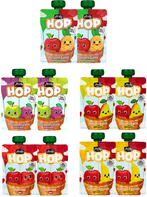 아넬라 홉 짜먹는 생과일 퓨레 5종 맛보기 세트, 사과, 사과배, 바나나, 생푸룬, 파인애플, 2세트, 100g