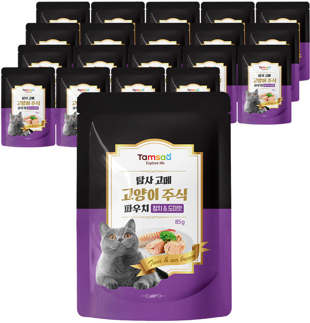 탐사 고양이 고메 주식 파우치, 참치+도미, 85g, 20개