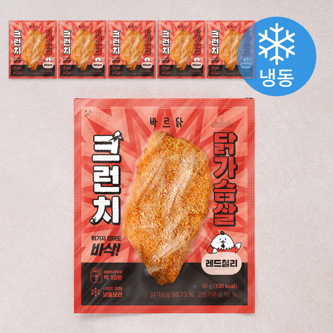 바르닭 크런치 닭가슴살 레드칠리 (냉동), 90g, 1개입, 6개